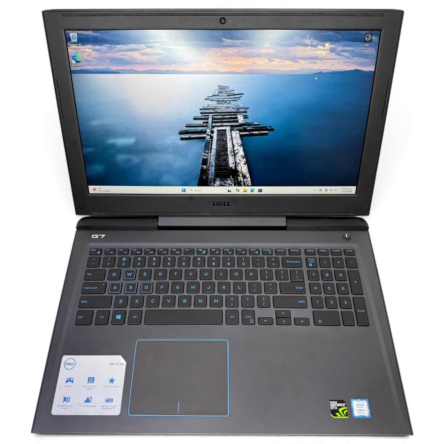 Laptop Dell G7 15, 17.3 pulgadas, ips, i7 8750h, 16gb de RAM, 128gb SSD, 1tb HDD, Nvidia GeForce GTX 1060 Max-Q, Teclado iluminado Usb C Thunderbolt, Windows 11